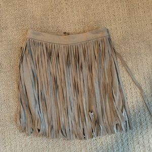 Grey suede fringe skirt
